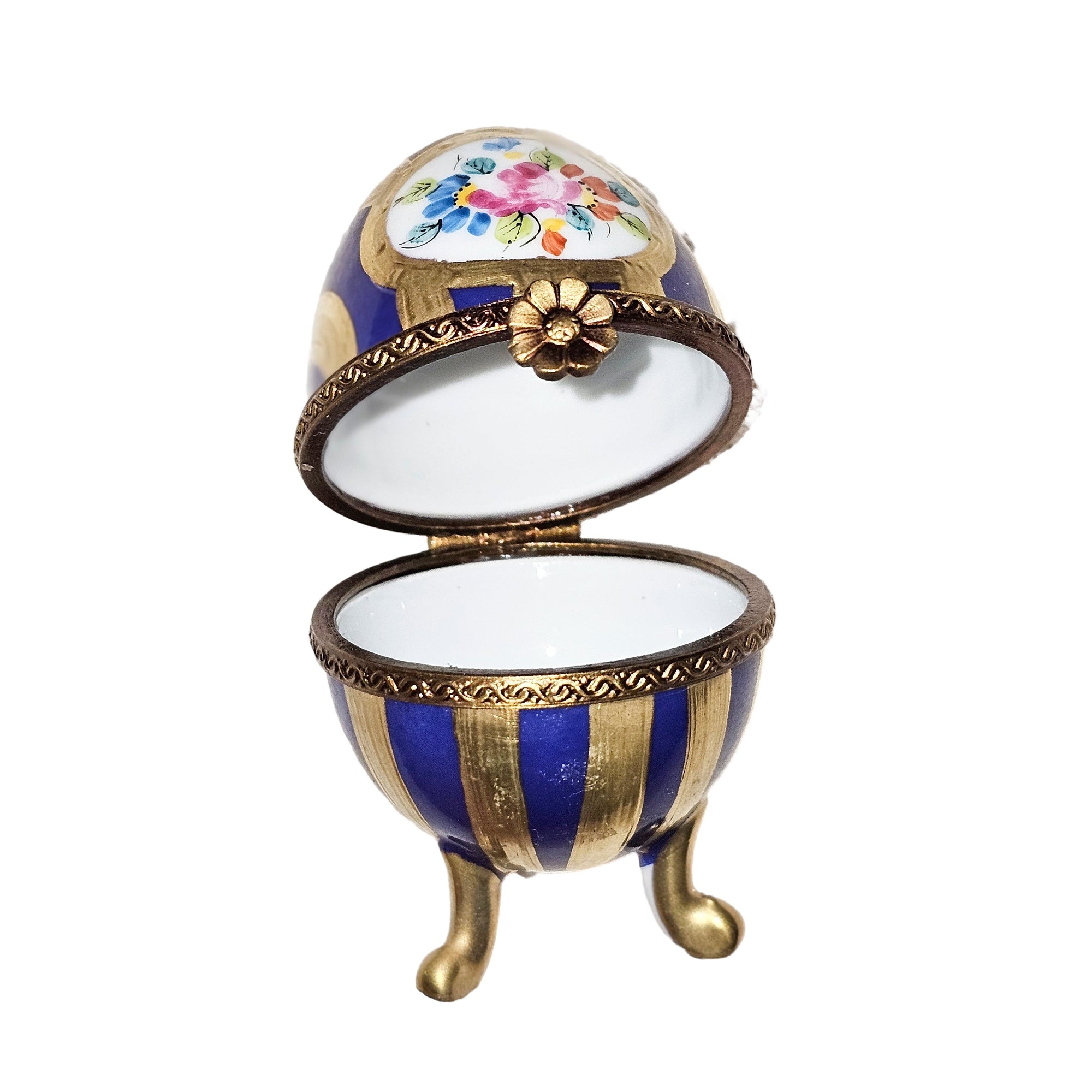 Blue Striped Gold Limoges Egg Porcelain Limoges egg French Trinket Box