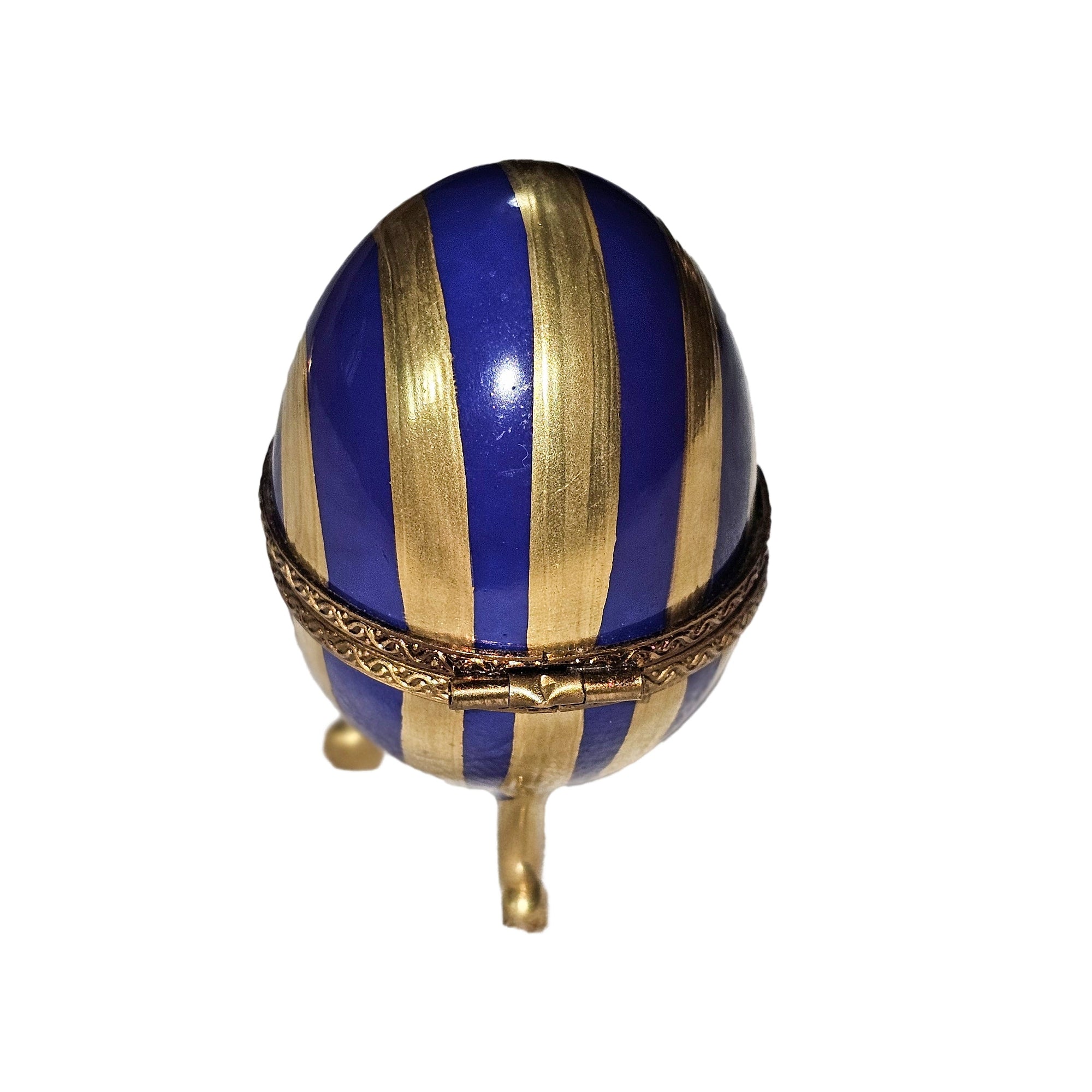 Blue Striped Gold Limoges Egg Porcelain Limoges egg French Trinket Box