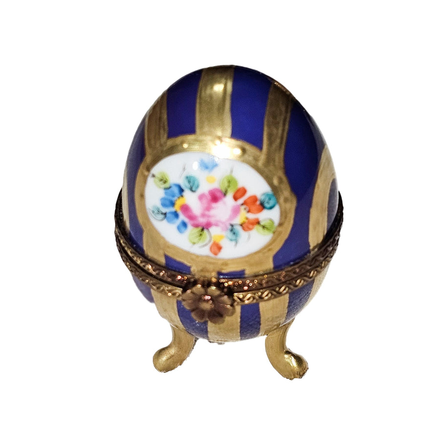 Blue Striped Gold Limoges Egg Porcelain Limoges egg French Trinket Box