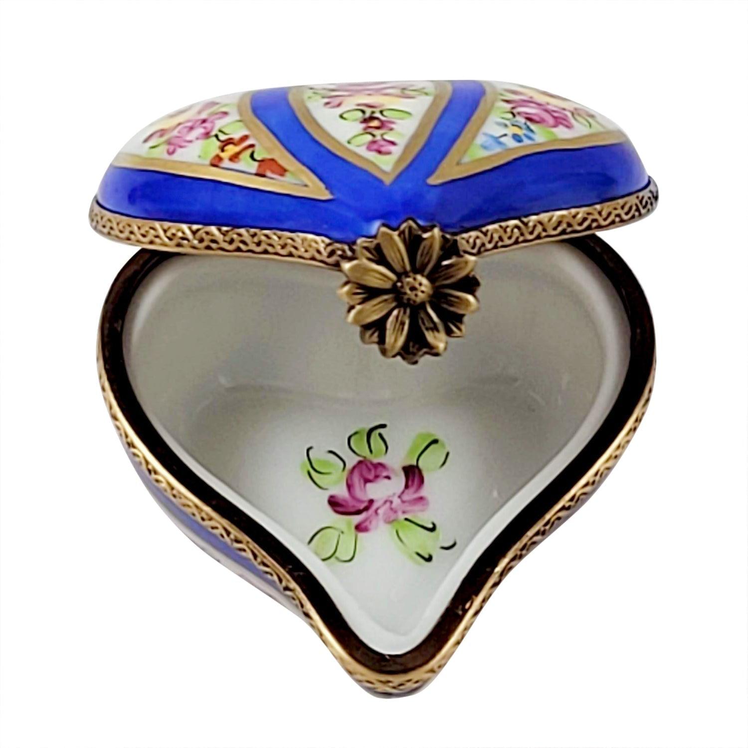 Blue Striped Heart Porcelain Limoges HEART LIMOGES BOXES love French Trinket Box