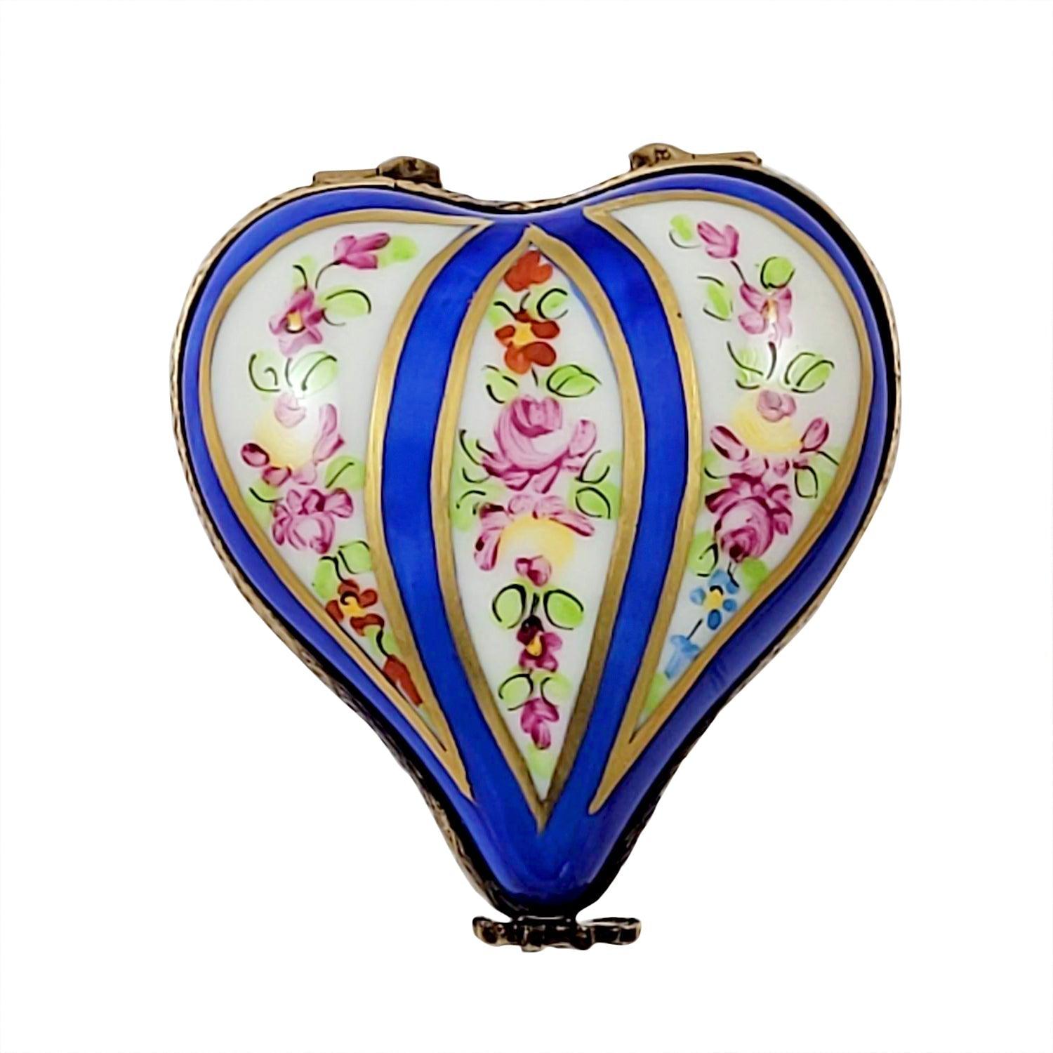 Blue Striped Heart Porcelain Limoges HEART LIMOGES BOXES love French Trinket Box