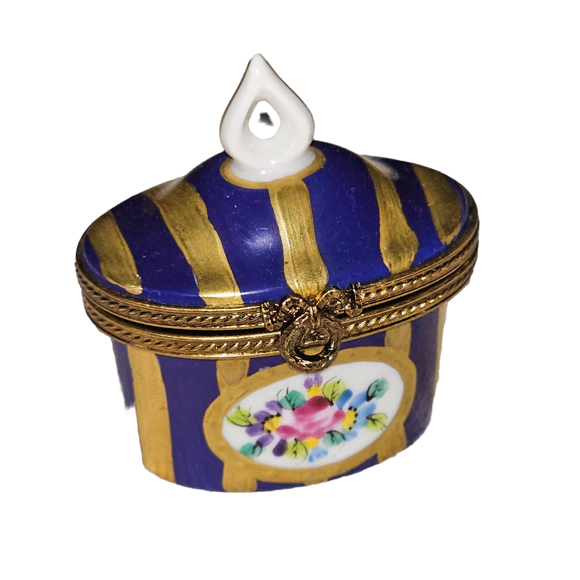 Blue Striped Limoges Treasure Box Porcelain Limoges traditional French Trinket Box