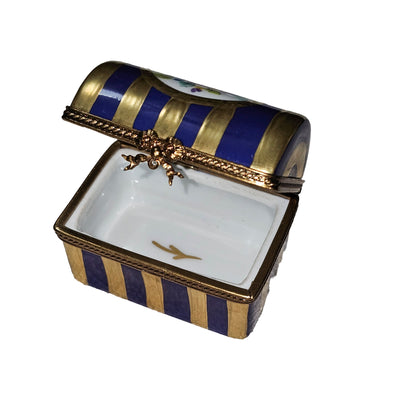 Blue Striped Treasure Box Porcelain Limoges Traditional French Trinket Box