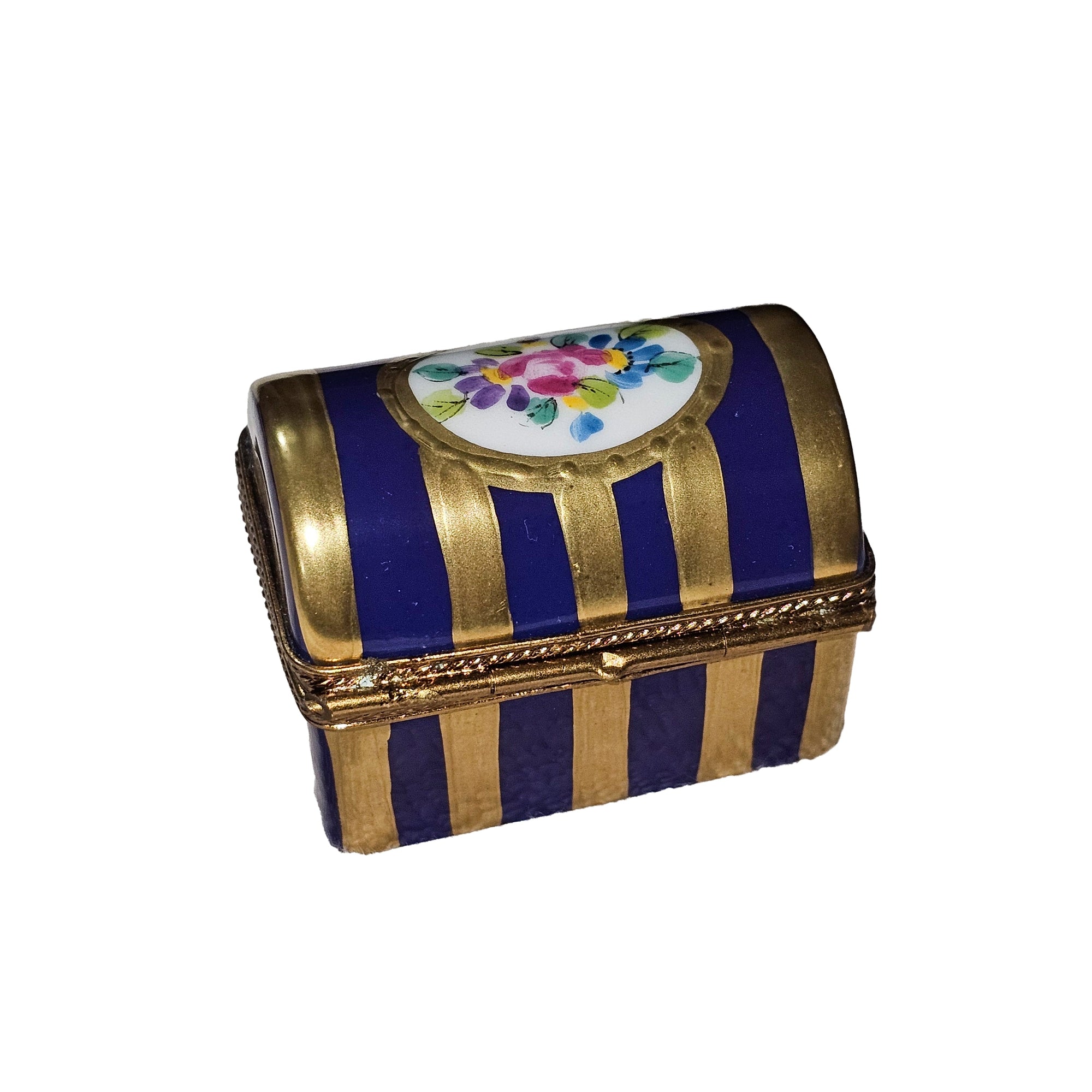 Blue Striped Treasure Box Porcelain Limoges Traditional French Trinket Box