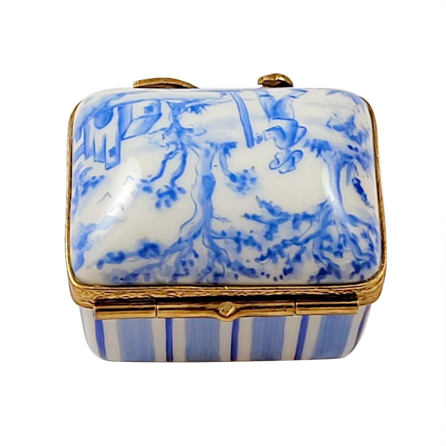 Blue Toile Porcelain Limoges Traditional French Trinket Box