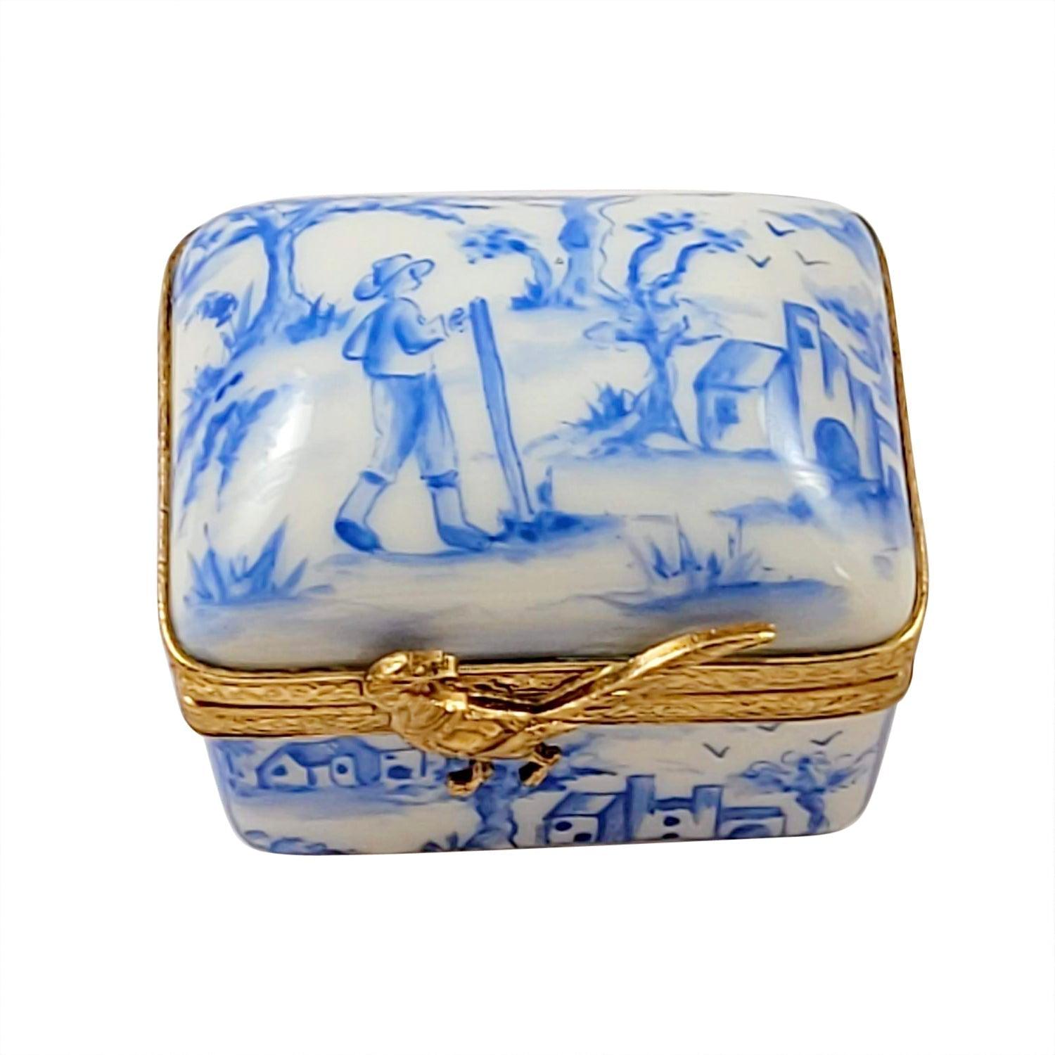 Blue Toile Porcelain Limoges Traditional French Trinket Box