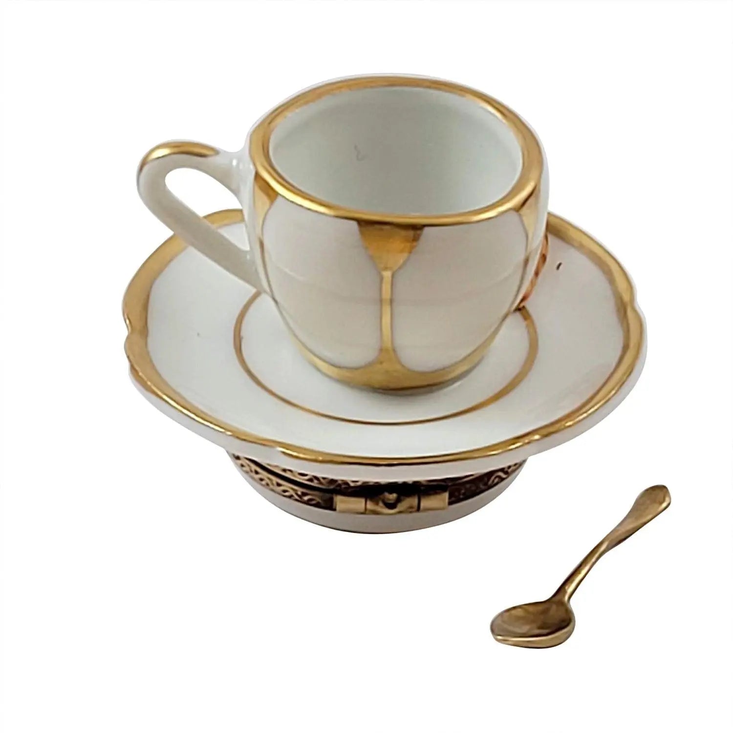 Bonjour Cup of Coffee w Croissant Porcelain Limoges Home Food French Trinket Box