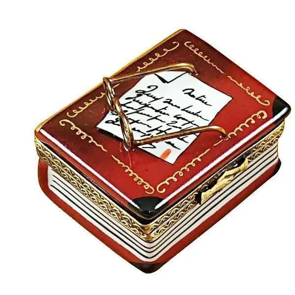 Book with Glasses Porcelain Limoges book French Trinket Box