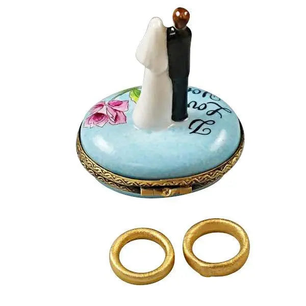 Bride and Groom with 2 Removable Rings Porcelain Limoges wedding anniversary French Trinket Box