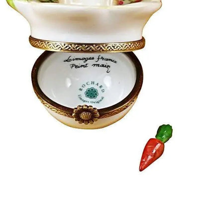 Brown Bunny on Leaf with Removable Carrot Limoges Box - Limoges Box Boutique
