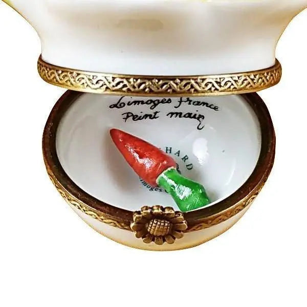 Brown Bunny on Leaf with Removable Carrot Limoges Box - Limoges Box Boutique