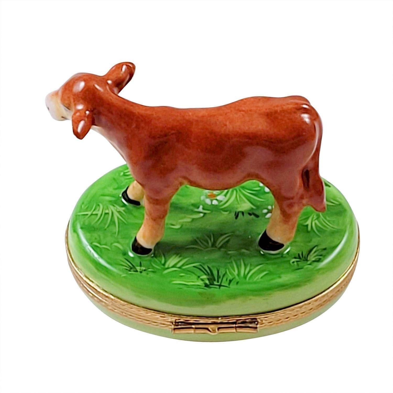 Brown Cow Porcelain Limoges farm animal cow French Trinket Box