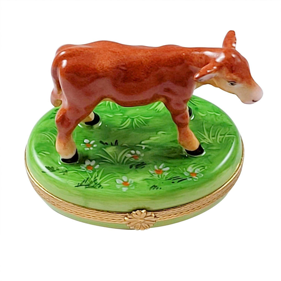 Brown Cow Porcelain Limoges farm animal cow French Trinket Box