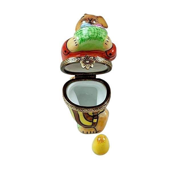 Brown Easter Rabbit with Removable Limoges Porcelain Egg Trinket Box - Limoges Box Boutique