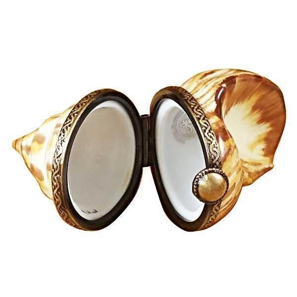 Brown Seashell limoges box Porcelain Limoges Ocean beach fish French Trinket Box