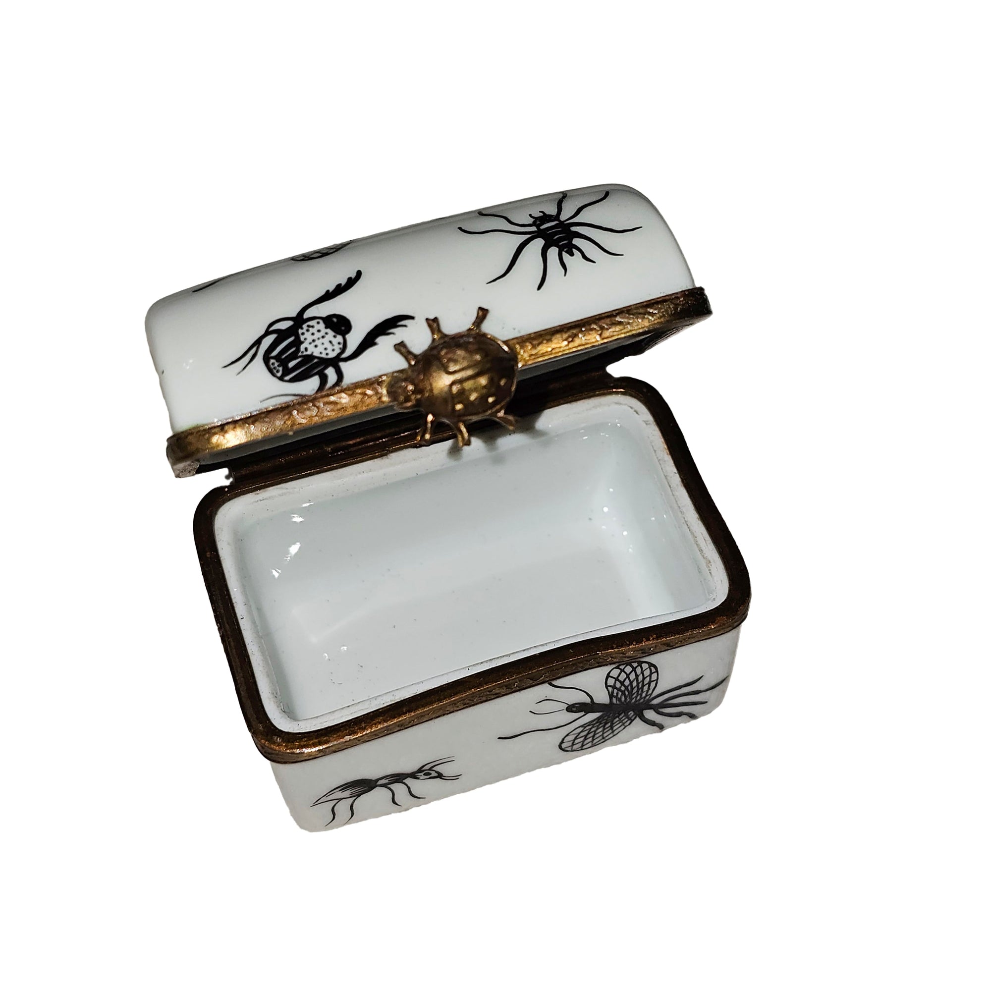 Bugs on Elegant White Trunk Porcelain Limoges Halloween French Trinket Box
