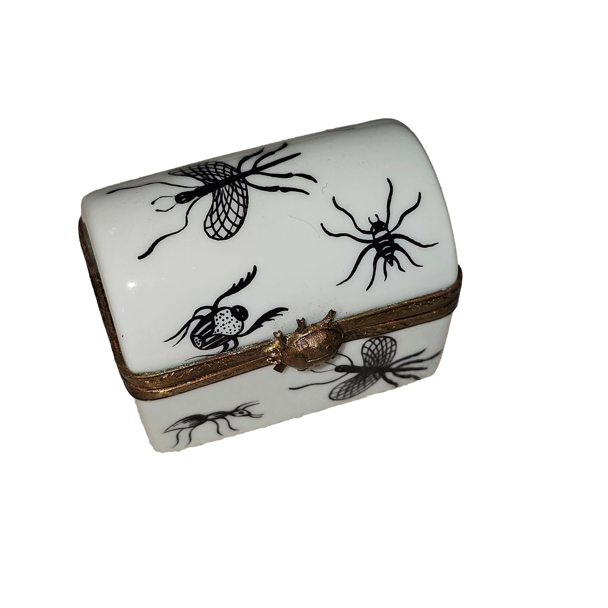 Bugs on Elegant White Trunk Porcelain Limoges Halloween French Trinket Box