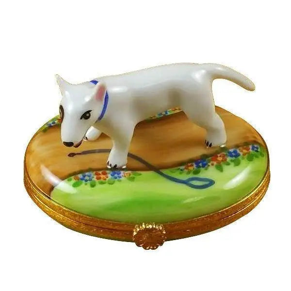 Bull Terrier Dog Porcelain Limoges dog French Trinket Box
