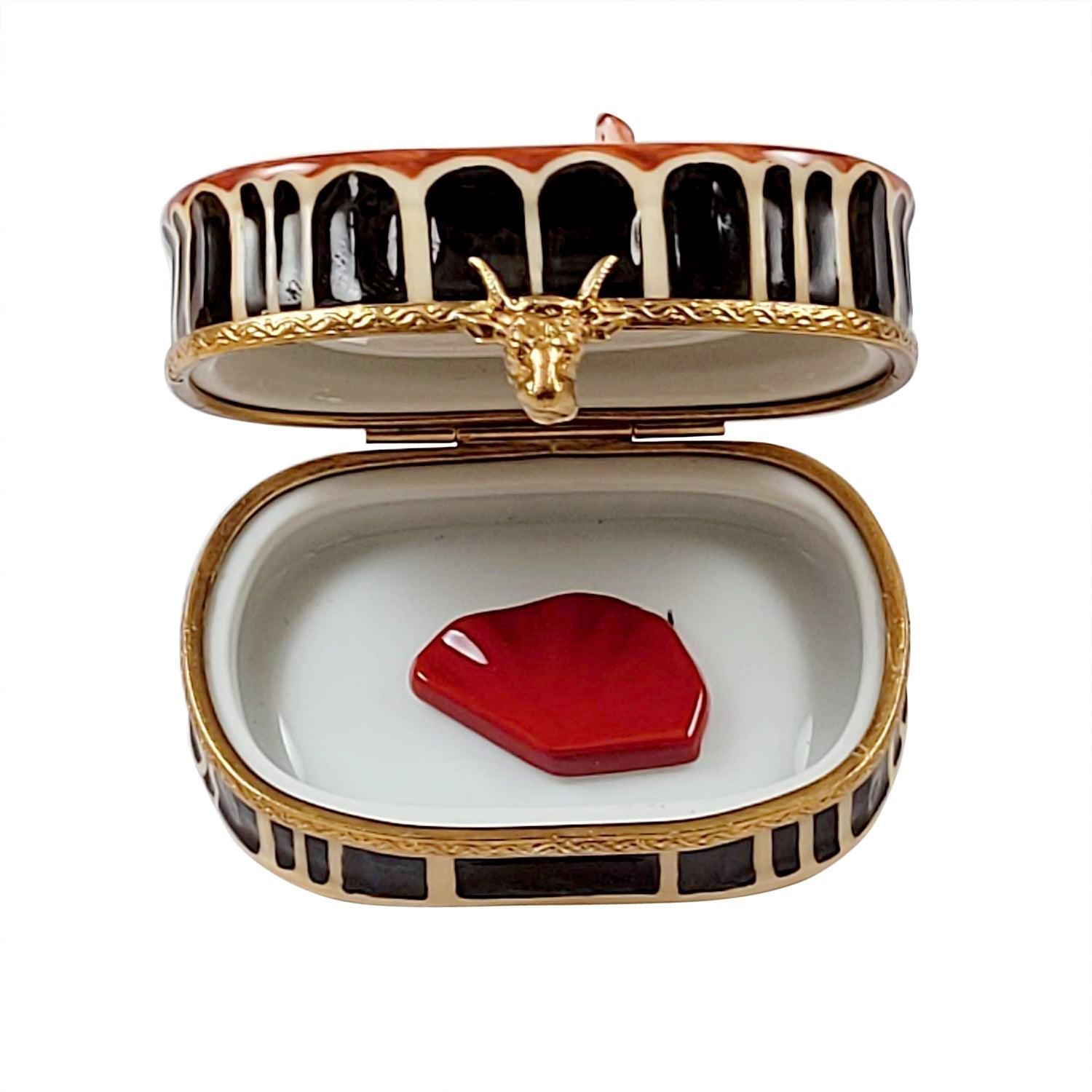 Bullfighting Arena with Removable Red Cape Porcelain Limoges travel wild animals monuments French Trinket Box