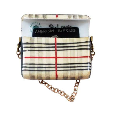 Scottish Plaid Purse w Black American Express Credit Card Porcelain Limoges bag purse Rochard Limoges Box shoes women French Trinket Box