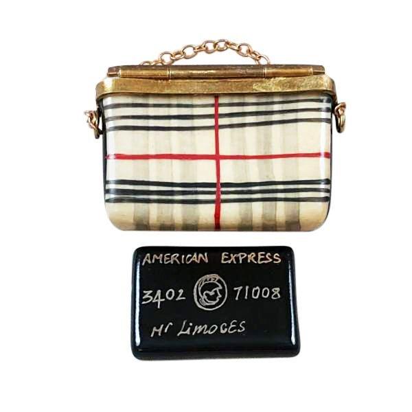 Scottish Plaid Purse w Black American Express Credit Card Porcelain Limoges bag purse Rochard Limoges Box shoes women French Trinket Box