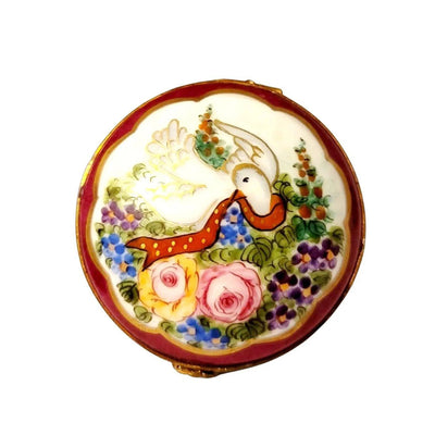 Burgandy Round w Dove Limoges Box Figurine - Limoges Box Boutique