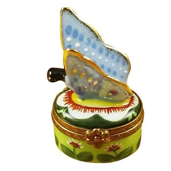 Butterfly Blue-Gold Porcelain Limoges Butterfly French Trinket Box