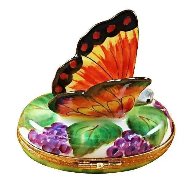 Butterfly on Grapes Porcelain Limoges Butterfly French Trinket Box