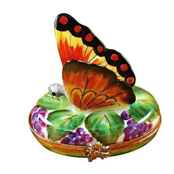 Butterfly on Grapes Porcelain Limoges Butterfly French Trinket Box