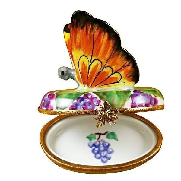 Butterfly on Grapes Porcelain Limoges Butterfly French Trinket Box