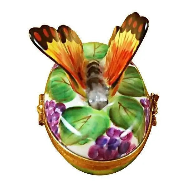 Butterfly on Grapes Porcelain Limoges Butterfly French Trinket Box