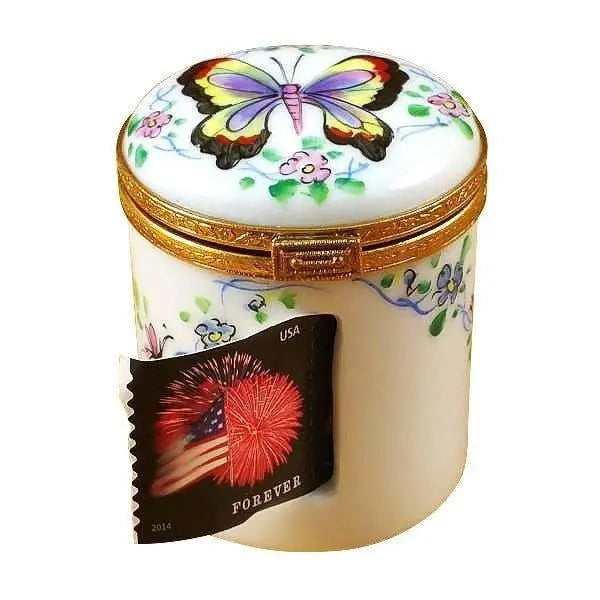 Butterfly Stamp Holder Porcelain Limoges Butterfly Home French Trinket Box