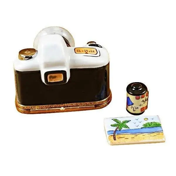 Camera with Film & Photo Porcelain Limoges beach travel French Trinket Box
