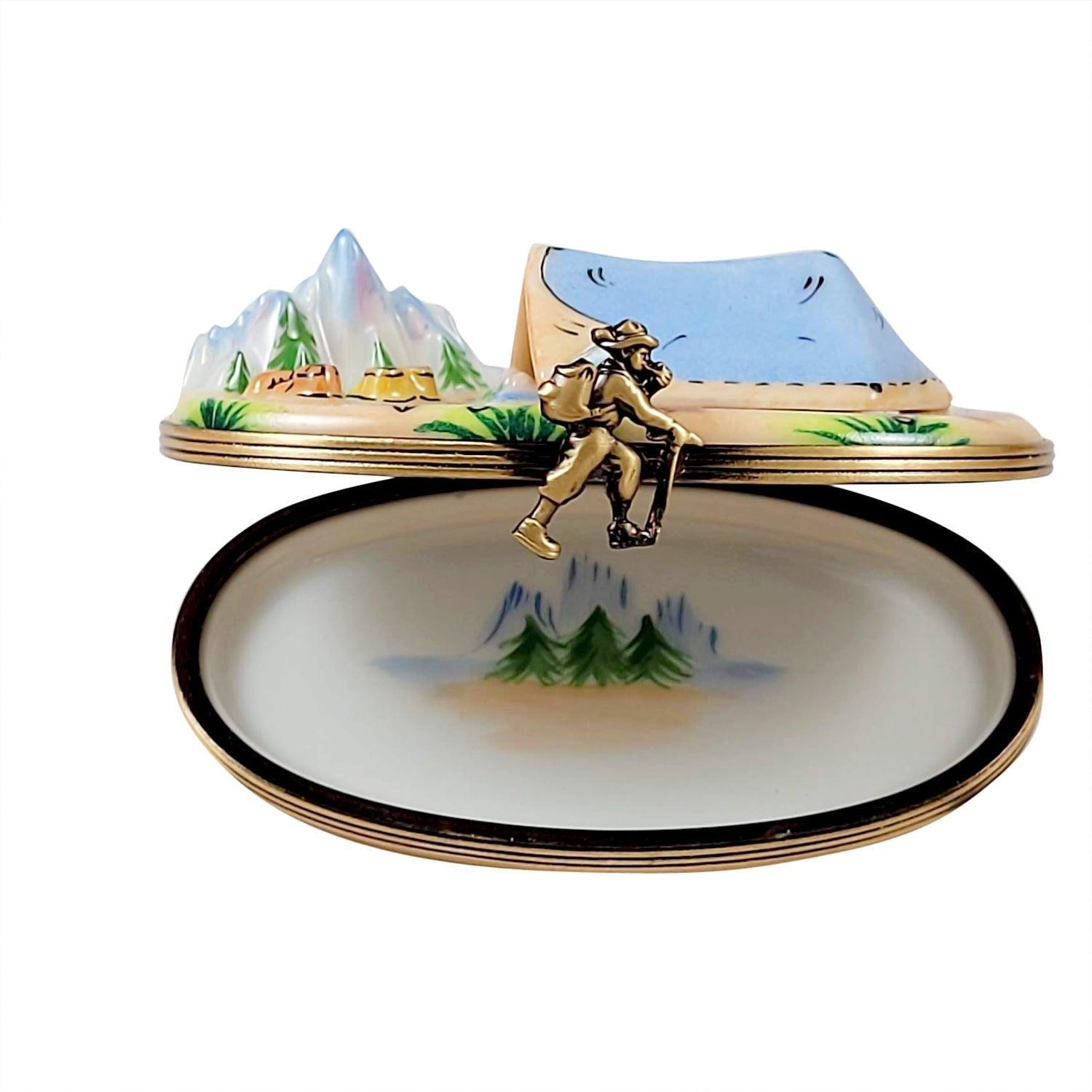 Camping Tent Porcelain Limoges travel sports French Trinket Box