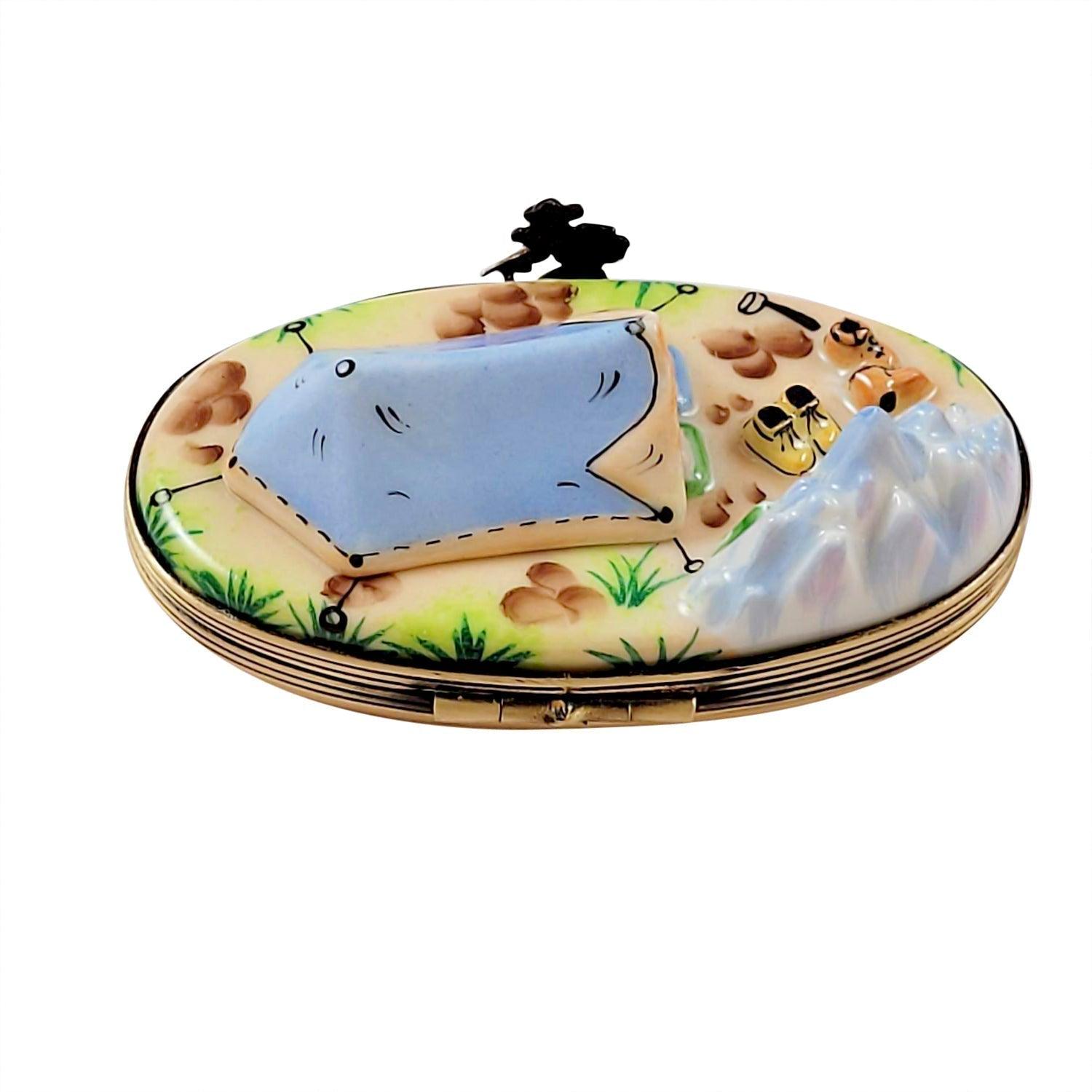 Camping Tent Porcelain Limoges travel sports French Trinket Box