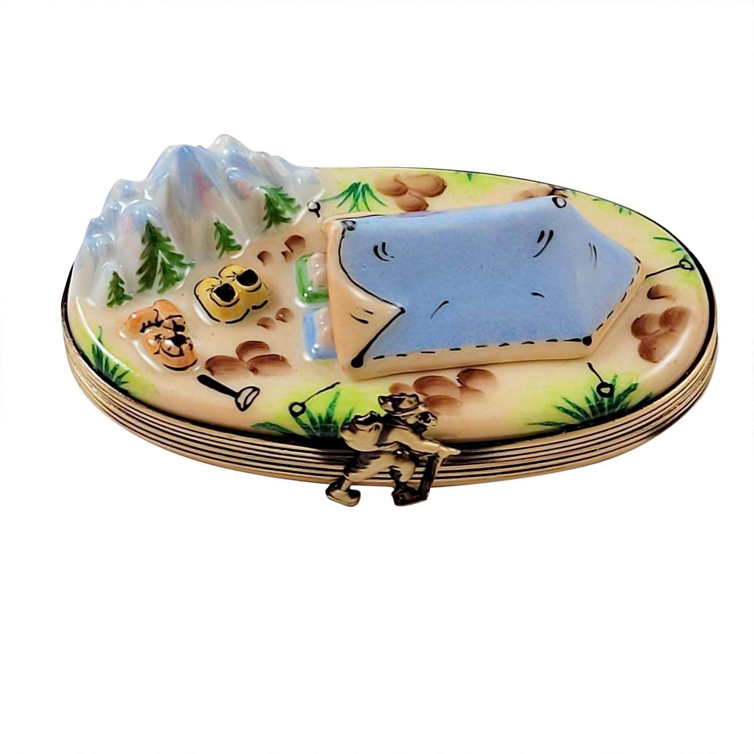 Camping Tent Porcelain Limoges travel sports French Trinket Box