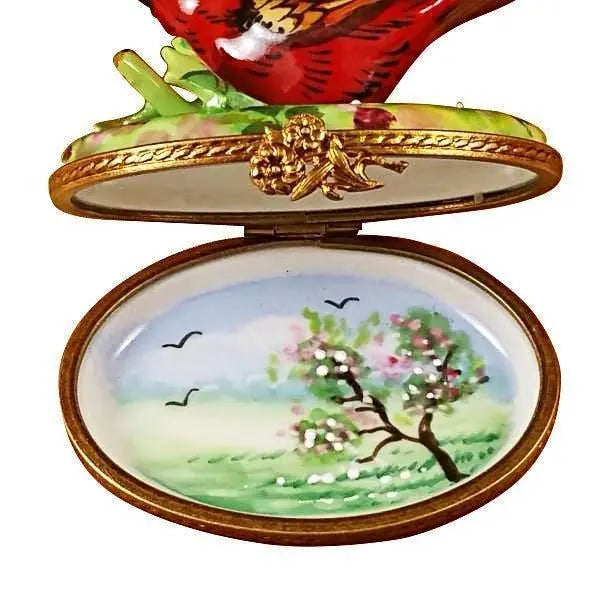Cardinal Spring Porcelain Limoges bird French Trinket Box