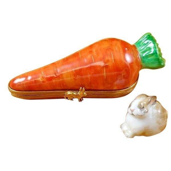Carrot with Rabbit Porcelain Limoges rabbit vegetable fruit French Trinket Box