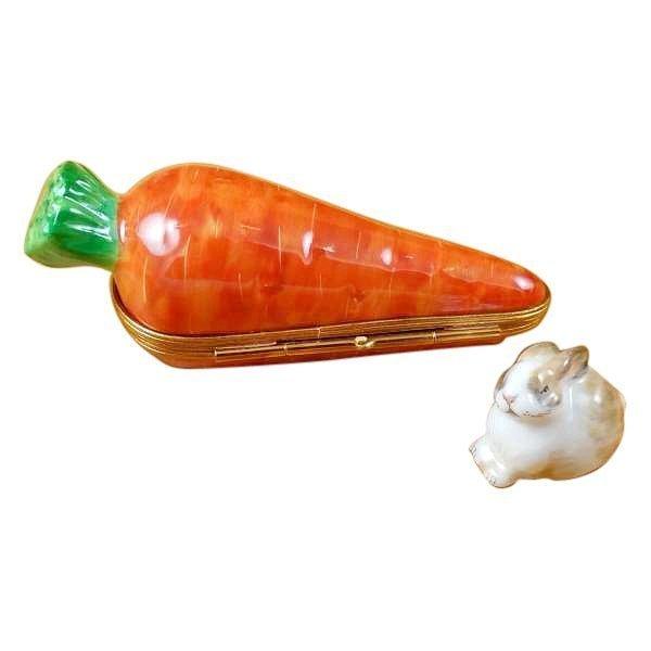 Carrot with Rabbit Porcelain Limoges rabbit vegetable fruit French Trinket Box