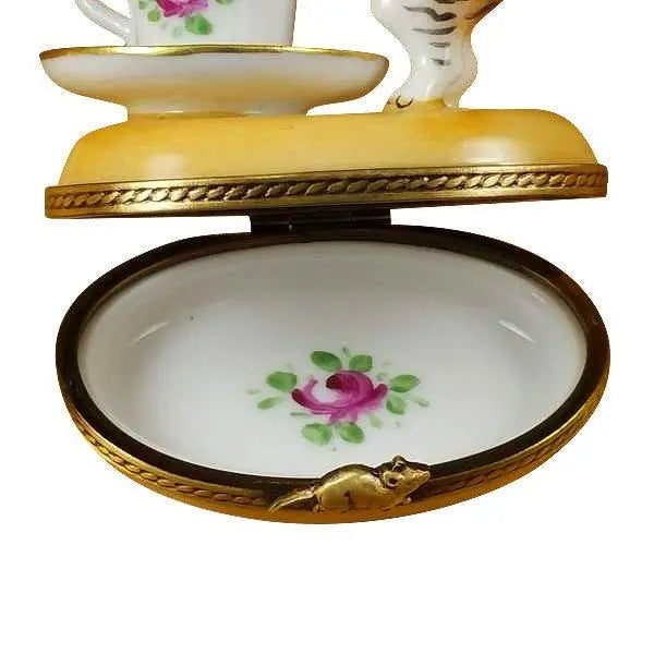 Cat with Milk Porcelain Limoges cat French Trinket Box