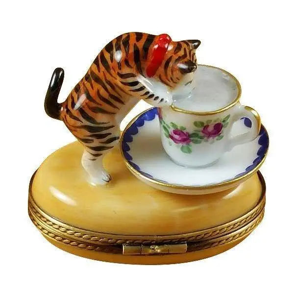 Cat with Milk Porcelain Limoges cat French Trinket Box