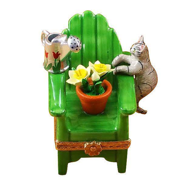 Cats On Adirondack Chair Plant Porcelain Limoges cat French Trinket Box