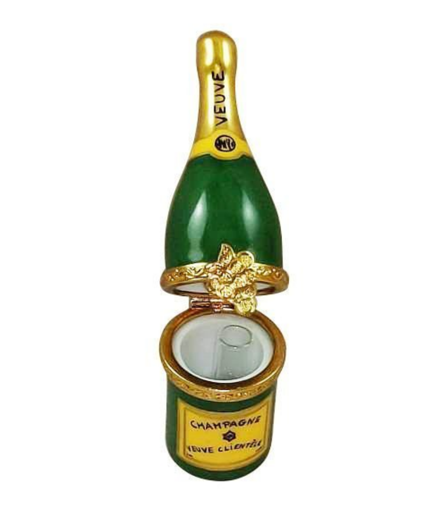 Champagne Bottle with Flute Porcelain Limoges Wine Spirits Special French Trinket Box