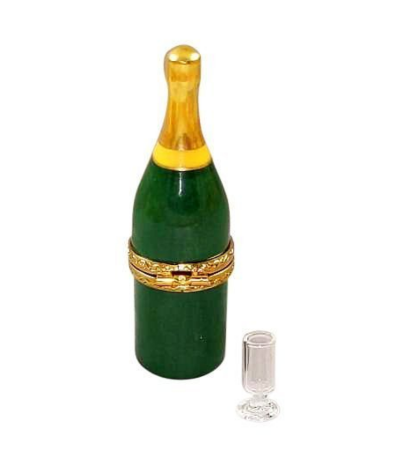Champagne Bottle with Flute Porcelain Limoges Wine Spirits Special French Trinket Box