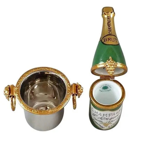 Champagne Bottle in Silver Bucket Porcelain Limoges WINE LIMOGES BOXES French Trinket Box