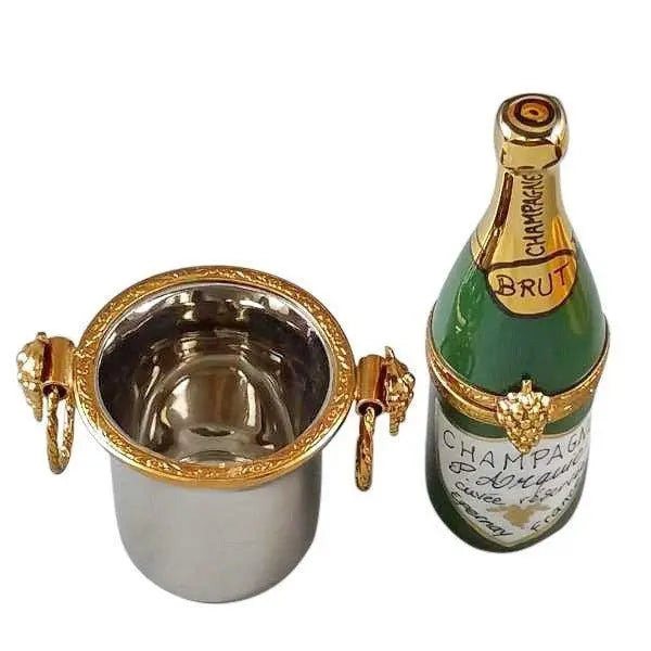 Champagne Bottle in Silver Bucket Porcelain Limoges WINE LIMOGES BOXES French Trinket Box