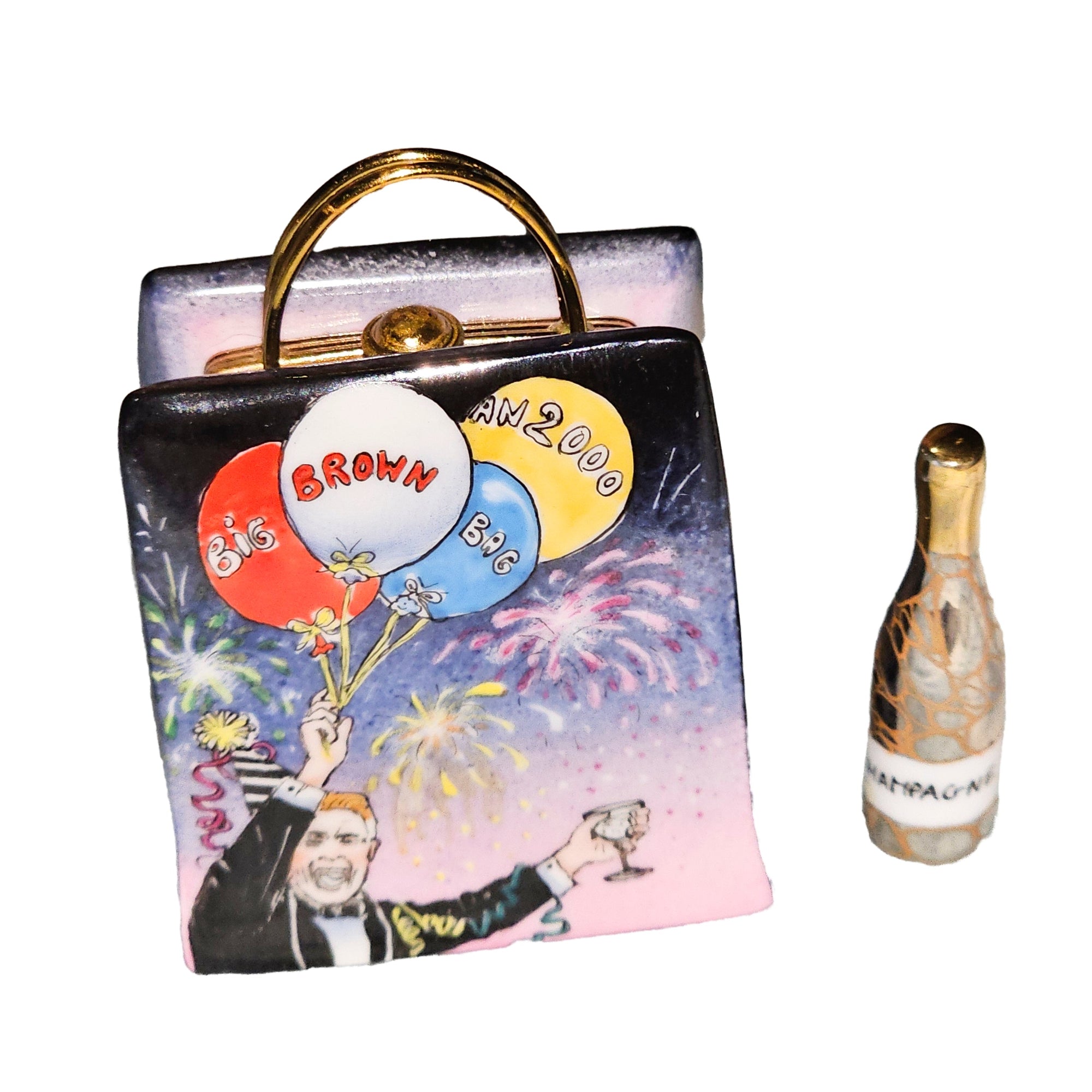 Champagne Celebration Limoges Box Porcelain Limoges purse bag French Trinket Box