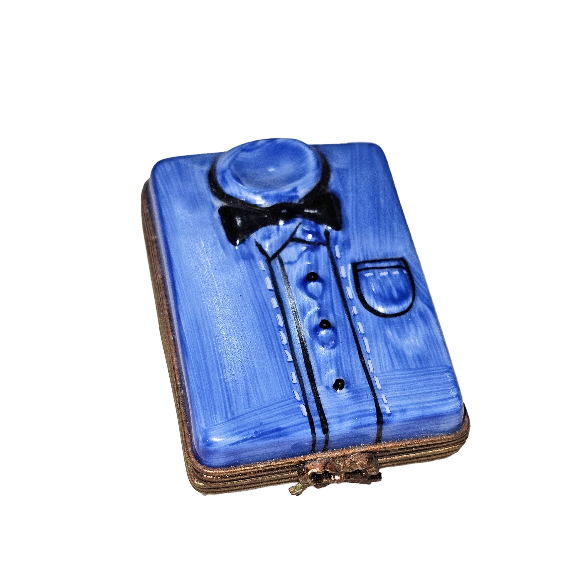 Charming Blue Dress Shirt Box Porcelain Limoges home fashion French Trinket Box
