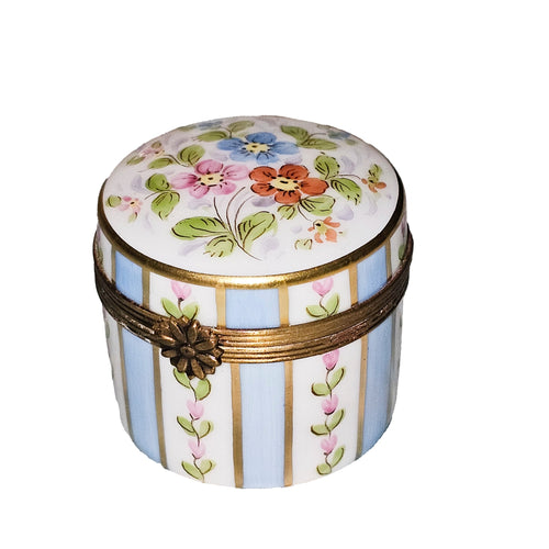 Charming Blue Striped Limoges Box Porcelain Limoges traditional French Trinket Box