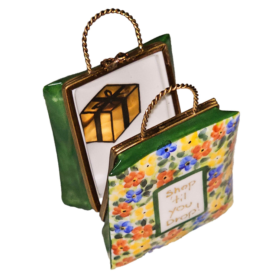 Charming Floral Shopping Bag Porcelain Limoges bag purse French Trinket Box